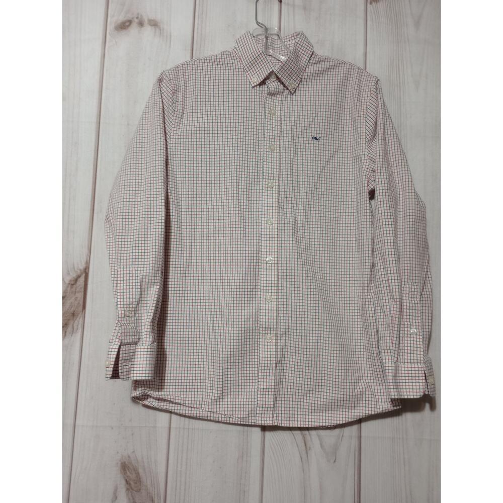 Vineyard Vines Boys Large 16 Red Blue Tattersall Whale Shirt Button Down Cotton